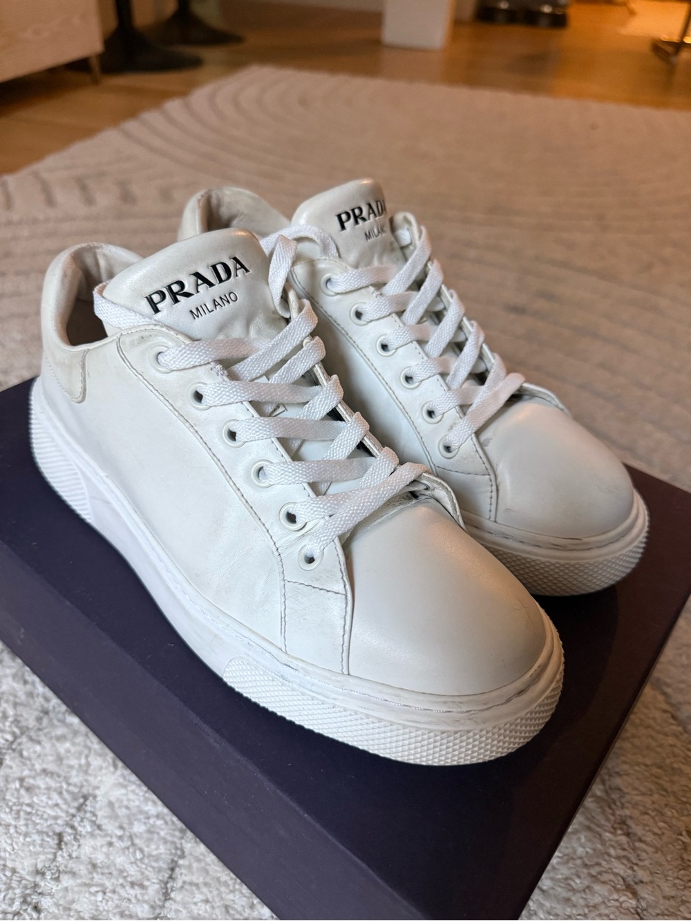 Prada White Leather Low-Top Sneakers